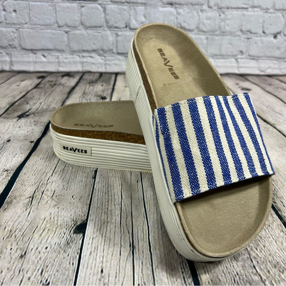 SeaVees Women's Catalina Striped Canvas Platform Sandals Size‎ 9